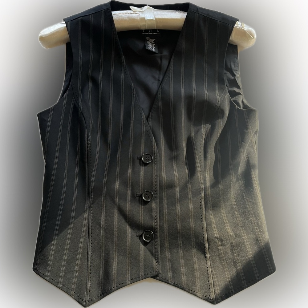 INC Backless Pinstripe Button-Front Vest vintage Y2K goth whimsical